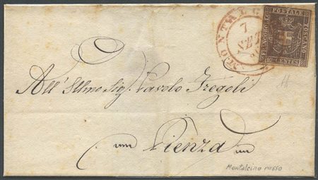 07.09.1860, Lettera da Montalcino a Pienza affrancata con un 10c. N.19 Bruno....