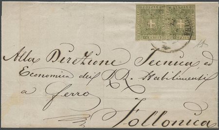 1860, Lettera da Fitto di Cecina per Follonica affrancata con una coppia di...