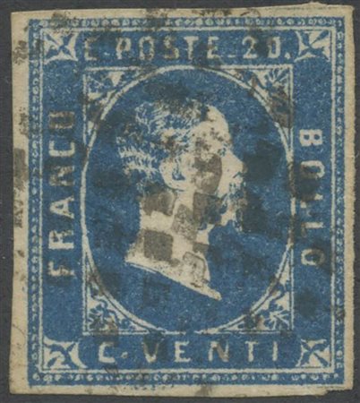 1851, N.2f Azzurro Chiaro, usato. (A+) (A.Diena, Raybaudi) (Cat.650)