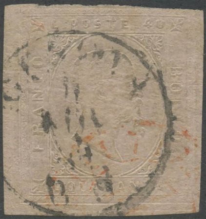 1853, N.6 Rosa Chiaro, Bordo di foglio a destra e a filo in alto, usato (A-)...