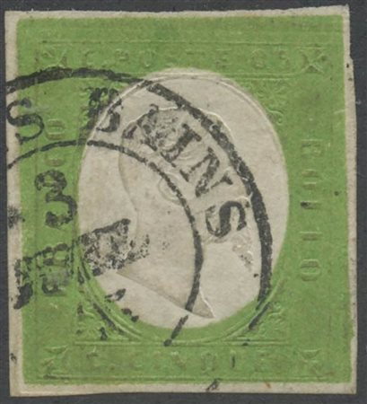 1854, N.7 Verde Giallo, usato. (A+) (Cat.1200)