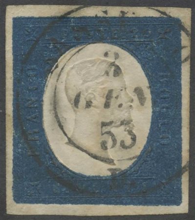 1854, N.8 Azzurro usato a Sassello (12pt.) (Lux) (Cat.1.800)