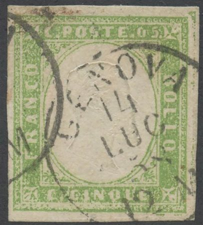 1857, 5c. N.13Ad (Rattone N7c) Verde Giallo Chiarissimo. (A+) (300++)