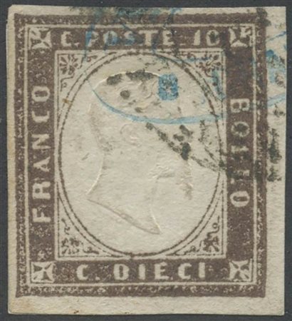 1859, 10c. N.14Ab Bruno Violaceo, usato. (A+) (Cat.600)