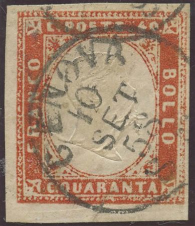 1858, 40c. N.16Ac Vermiglio Arancio, usato. ((A) (Oliva, Colla) (Cat.200)