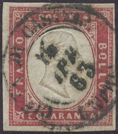 1863, 40c. N.16Eb Rosa Carminio Lillaceo, usato. (A+) (Cat.110++)