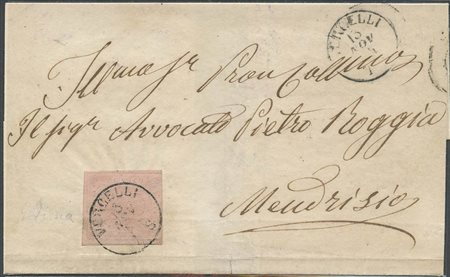 13.11.1854, Lettera da Vercelli per Mendrisio, affrancata con un 40c. N.6...