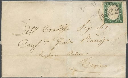 21.03.1857, Lettera da Torino per Città affrancata con un 5c. N.13f Smeraldo...