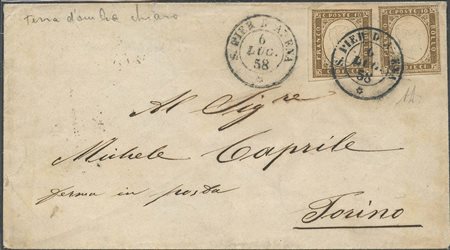 6.07.1858, lettera da S. Pier D'arena per Torino affrancata con una coppia di...