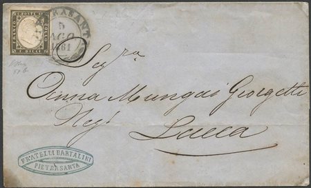 05.08.1861, Lettera da Pietrasanta per Lucca affrancata con un 10c. N.14Cbb...