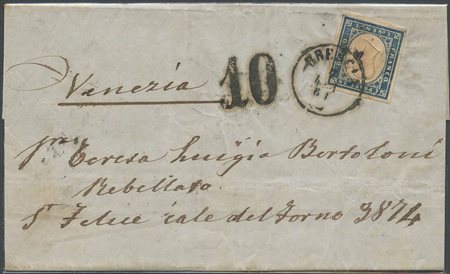 1861, Lettera Da Brescia a Venezia affrancata con un 20c. N.15Cc Azzurro...