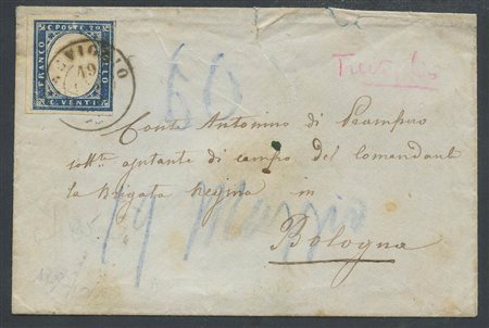 19.05.1860, lettera da Treviglio a Bologna affrancata con 20c. N.15B Azzurro...
