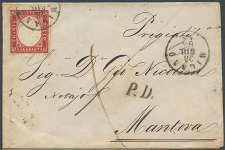 28.06.1863, lettera spedita da Milano per Mantova affrancata con un 40c....