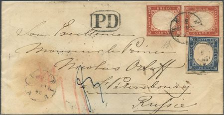 21.01.1861, Lettera da Firenze per S.Pietro Burgo affrancata per 1L. Tramite...