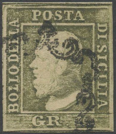 1859, 1gr N.4 Verde Oliva grigiastro (II tav), usato. (A+) (Cat.300)