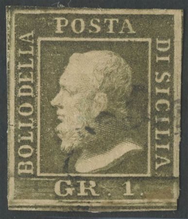1859, 1gr (III tav). N.4 Verde Oliva Grigiastro, usato. (A) (Cat.300).