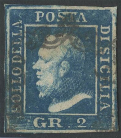 1859, 2gr (I Tav.) N.6f Azzurro Vivo. (A) (Cat.500)