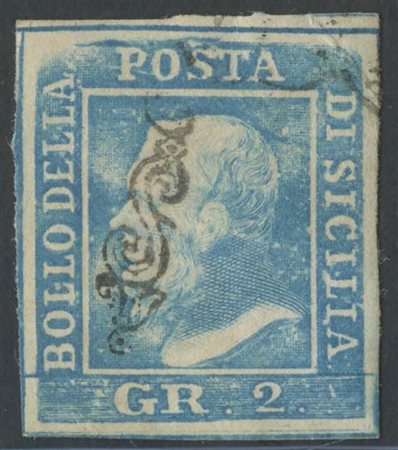 1859, 2gr (Itav.) N.6g Azzurro Chiaro. Grinza di carta originale sull'angolo...