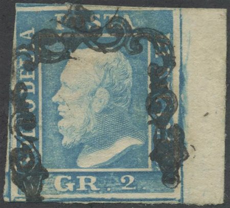1859, 2gr N.8 Azzurro Chiaro (III tav) bordo di foglio a destra, usato....