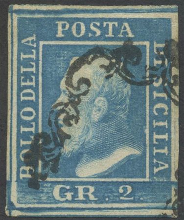 1859, 2gr. N.8d Azzurro (III tav), usato. (A+) (Sorani) (Cat.220)