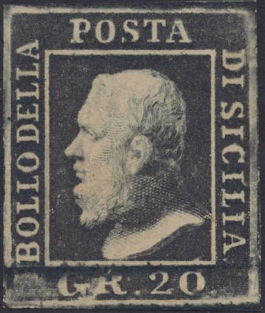 1859, 20gr. N.13a Nero Ardesia nuovo con gomma, linguellato. (A+) (A. Diena)...