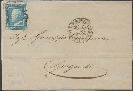 21.07.1859, lettera da Palermo per Girgenti affrancata con un 2gr. N.6 con...