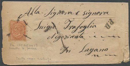 Lettera del 19 ott. 1869 da Cermenate per Lugano (Svizzara) affrancata con un...