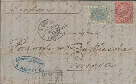 Lettera del 19 Feb. 1868 da Livorno a Genova affrancata con 40c. Rosa...
