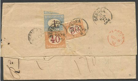 Lettera spedita da Buenos Ayres il 14 Feb 1872 giunta a Genova il 21 Mar....