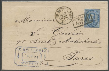Lettera da Palermo a Parigi affrancata con un 25c. N.40 annullato con timbro...