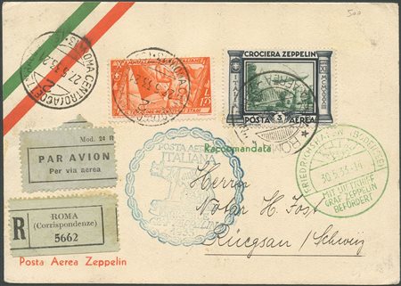 27.05.1933, Volo Zurigo-Tunisi-Roma-Zurigo. Cartolina affrancata per 4,75L....