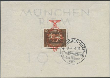 1937, Foglietto soprastampato "AUGUST 1937 MUNCHEN RIEM" con annullo...