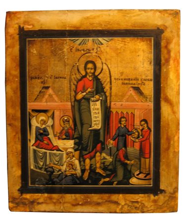 ANONIMO Icona di San Giovanni Battista con scene di vita e decollazione....