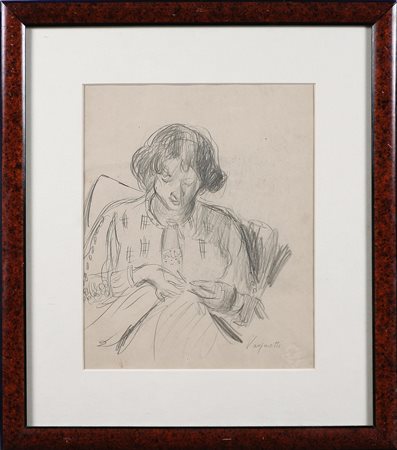 VAGNETTI GIANNI (1897 - 1956) Donna che cuce. Matita su carta. Cm 25,00 x...