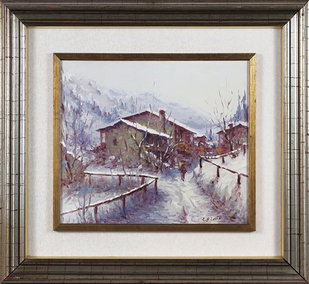 LOSIO GIAN BATTISTA (n. 1940) Casale in inverno. Olio su tela. Cm 35,00 x...