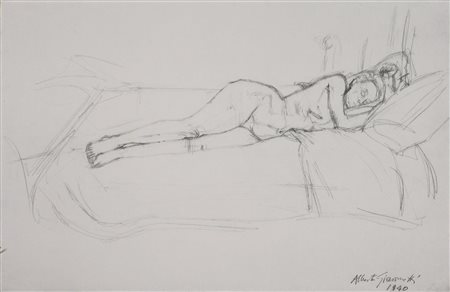 GIACOMETTI ALBERTO (1901 - 1966) Nudo di donna sul letto. Fotolitografia. Cm...