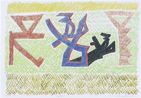 LICATA RICCARDO (n. 1929) Engle. 2001. Serigrafia. Cm 50,00 x 35,00. Titolo,...