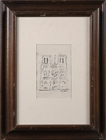 TAMBURI ORFEO (1910 - 1994) Duomo. China su carta. Cm 24,00 x 35,00. Firma in...