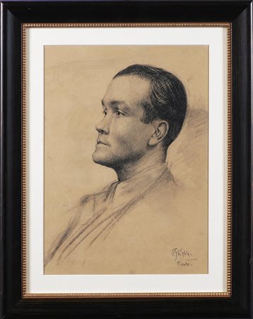 GHIGLIA PAOLO (1905 - 1979) Ritratto di uomo. Carboncino su carta. Cm 31,00 x...