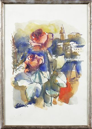 CAPPELLO EMANUELE (n. 1936) Rose. Acquerello su carta . Cm 35,00 x 50,00....