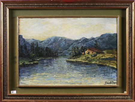 TOGNI EDOARDO (1884 - 1962) Fiume in Valle Sabbia. Olio su cartone. Cm 69,00...