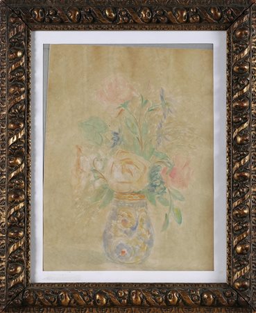 SEMEGHINI PIO (1878 - 1964) Vaso di fiori. Tecnica mista su carta. Cm 32,00 x...