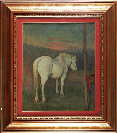 GIUSTI GIUSEPPE (n. 1895) Cavallo bianco. Olio su masonite. Cm 50,00 x 60,00....