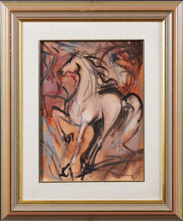 TROPEA SALVATORE (n. 1943) Cavallo. Olio su tela . Cm 30,00 x 40,00. Firma in...