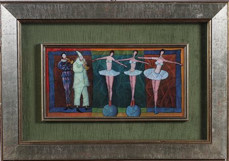 DUSI CARLO (1917 - 1995) Ballo al circo. 1958. Olio su tavola. Cm 39,00 x...