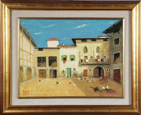 BUELLI PINO (n. 1910) Cortile rustico. 1967. Olio su tela. Cm 80,00 x 59,00....