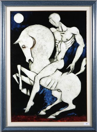 LANDI BRUNO (n. 1941) Il cavaliere. 2001. Olio su tela. Cm 70,00 x 100,00....