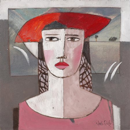 MANENTI DANILO (n. 1951) Il cappello rosso. 2000. Olio su tavola. Cm 48,00 x...