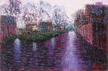 MASIA ROBERTO (n. 1958) Bruges. Olio su tela . Cm 60,00 x 40,00. Firma in...