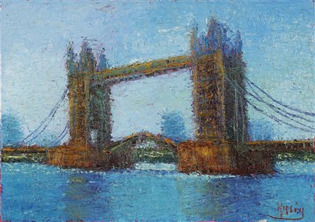 MASIA ROBERTO (n. 1958) Tower Bridge. Olio su tela. Cm 70,00 x 50,00. Firma...